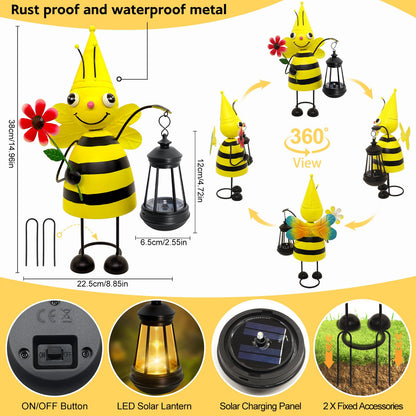 Garden Decor Bee Solar Statues,Unique Garden Statues Bee with Solar Lantern Waterproof, Birthday Gifts for Women Mom Grandma, Front Patio Balcony Yard Art Lawn Ornaments Porch Outdoor Decoration