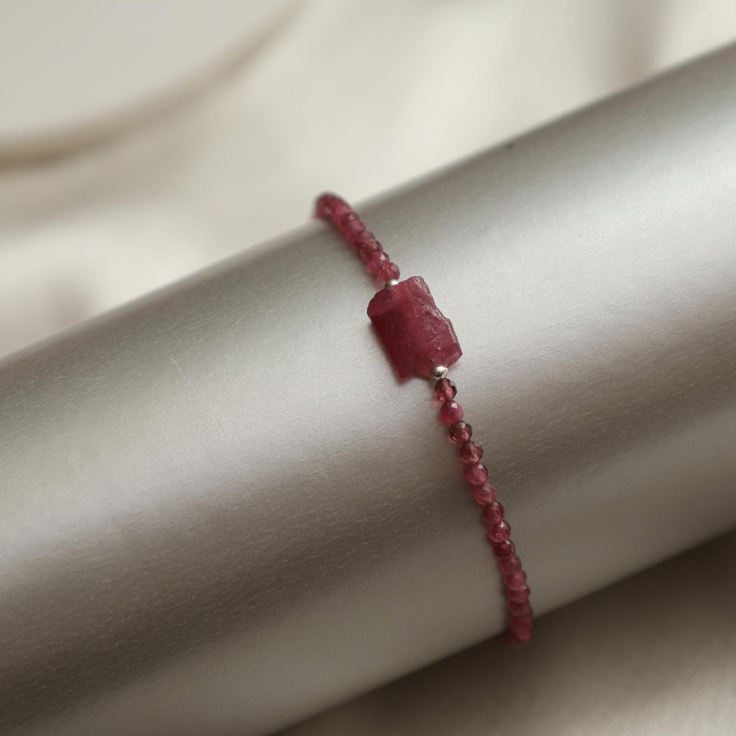 Gempires Pink Tourmaline Beads With Raw Beaded Bracelet October Birthstone Crystal Jewelry With 7 + 1 Inch Adjustable Hypoallergenic Chain