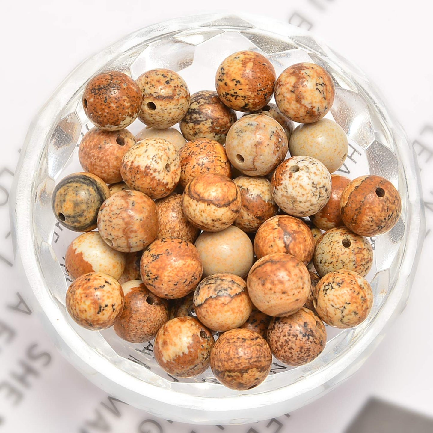 NCB 100pcs Natural Stone Beads Round Loose Beads 6mm with Elastic String and Beading Needle for Jewelry Making DIY Bracelet Necklace, Stretch Unisex (Yellow Picture Jasper, 6mm 100Beads)