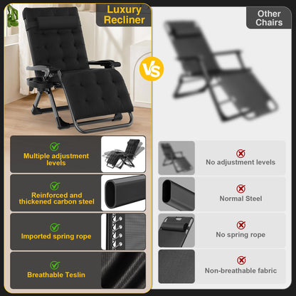 Suteck Zero Gravity Chair, Reclining Camping Lounge Chair with Aluminum Alloy Lock, Folding Patio Recliner w/Removable Pad, Adjustable Headrest and Side Tray for Outdoor Patio, Lawn, and Camping