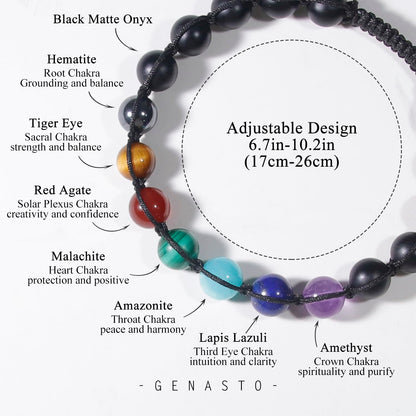 GENASTO 7 Chakra Bracelet with Real Stones Healing Crystal Stone Beads Bracelets Chakra Bracelet for Men and Women Yoga Crystals Beaded Bracelets for Meditation Relax