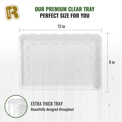 6 Pack Clear Plastic Serving Trays for Party, 9 x 13 Inch - Heavy Duty Plastic Trays for Food - Rectangular Party Serving Trays and Platters - Clear Disposable Trays