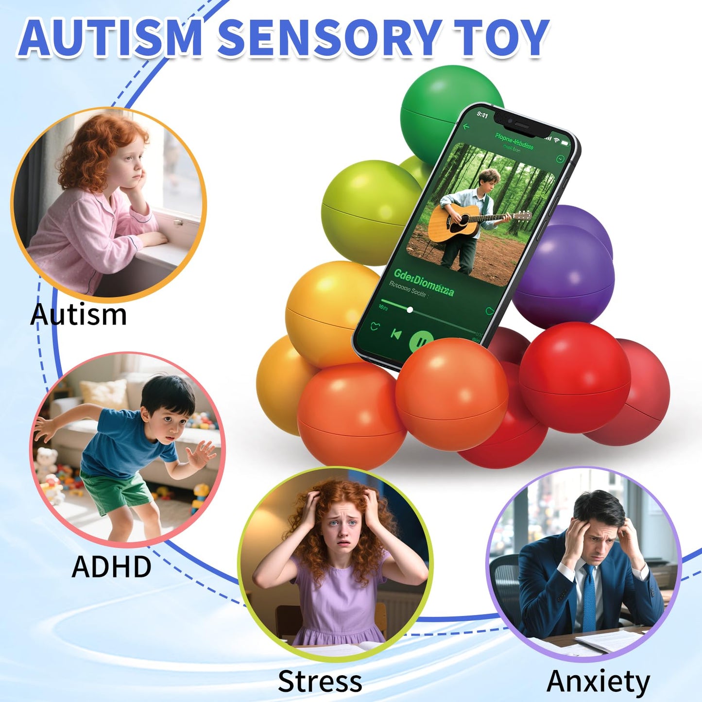 Autism Sensory Toys for Autistic Children, 6 Pack Fidget Toys for Kids Adults, Autistic ADHD Rainbow Ball Stress Toy, Stocking Stuffers Airplane Car Travel Essentials Calm Down Toddler Activities Toy
