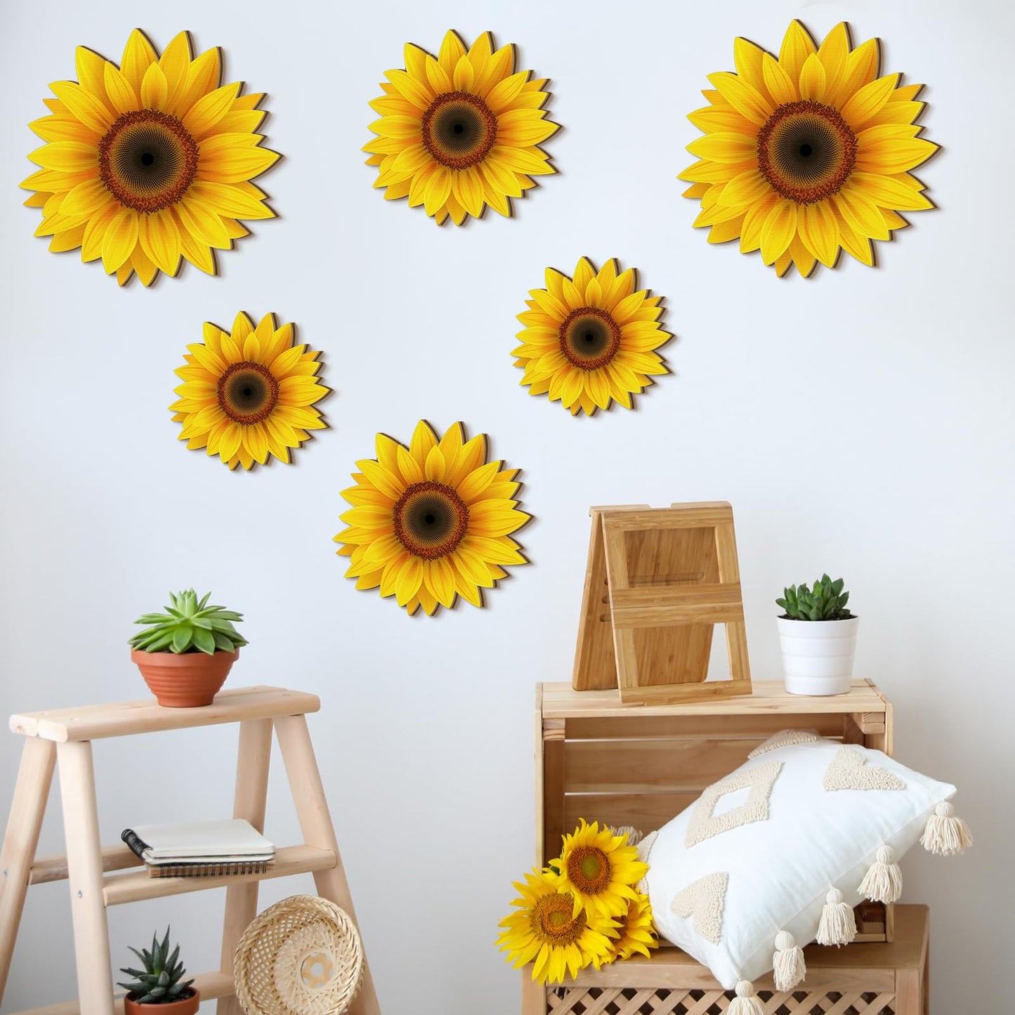 Thyle 6 Pcs Sunflower Wall Decor Wood Sunflower Wall Art Farmhouse Spring Flower Decorations Indoor Summer Wooden Hanging Sign for Kitchen Porch Home Decor