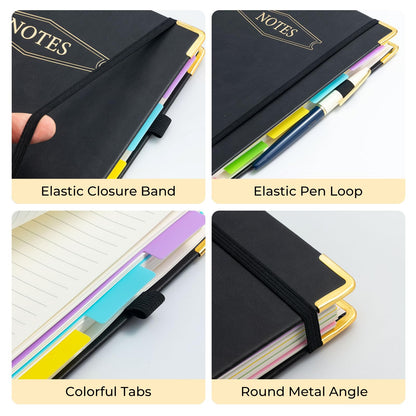 M&G Hardcover Spiral Notebook, 5 Subject Noteboook College Ruled 300 Page, Large 8"x10" B5 Notebooks for Work School, Lined Journal for Women & Men, Black