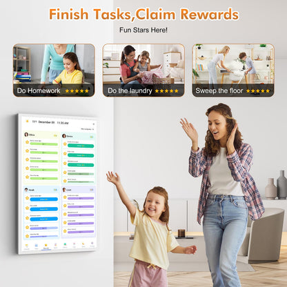 27" Digital Calendar Picture-Frame for-Wall-Planner – Touchscreen Smart Electronic Calendar for Family Meal Schedules, Sync Online Calendars, Chore Charts, Star Reward, Wall Mounted, Gift for Mom Dad