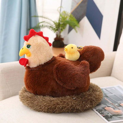 unsnurnoch 12PS Chicken Stuffed Animal 11.8", Mother Hen with 10 Baby Chicks and Nest, Interactive Farm Animal Plush Toy for Kids and Collectors, Creative Easter Birthday