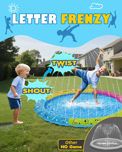 67" 3-in-1 Non-Slip Splash Pads for Toddlers 1-3 & Kids Ages 4-8, Baby Learning Pool, Sprinkler for Kids Summer Outdoor Water Toys, Game Mat with A-Z Letters