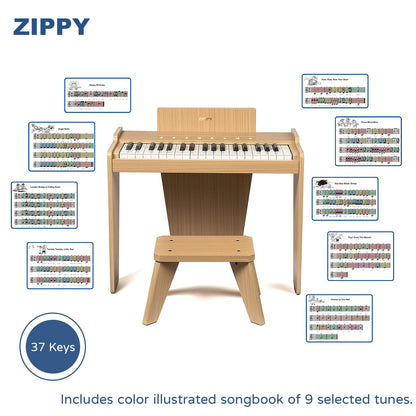 ZIPPY Kids Piano Keyboard, 37 Keys Digital Piano for Kids, Touch Sensitive Control Panel, Built-in Songs, Volume Adjustable, Music Educational Instrument, Wood Piano for 3+ Girls and Boys (Oak Plus)