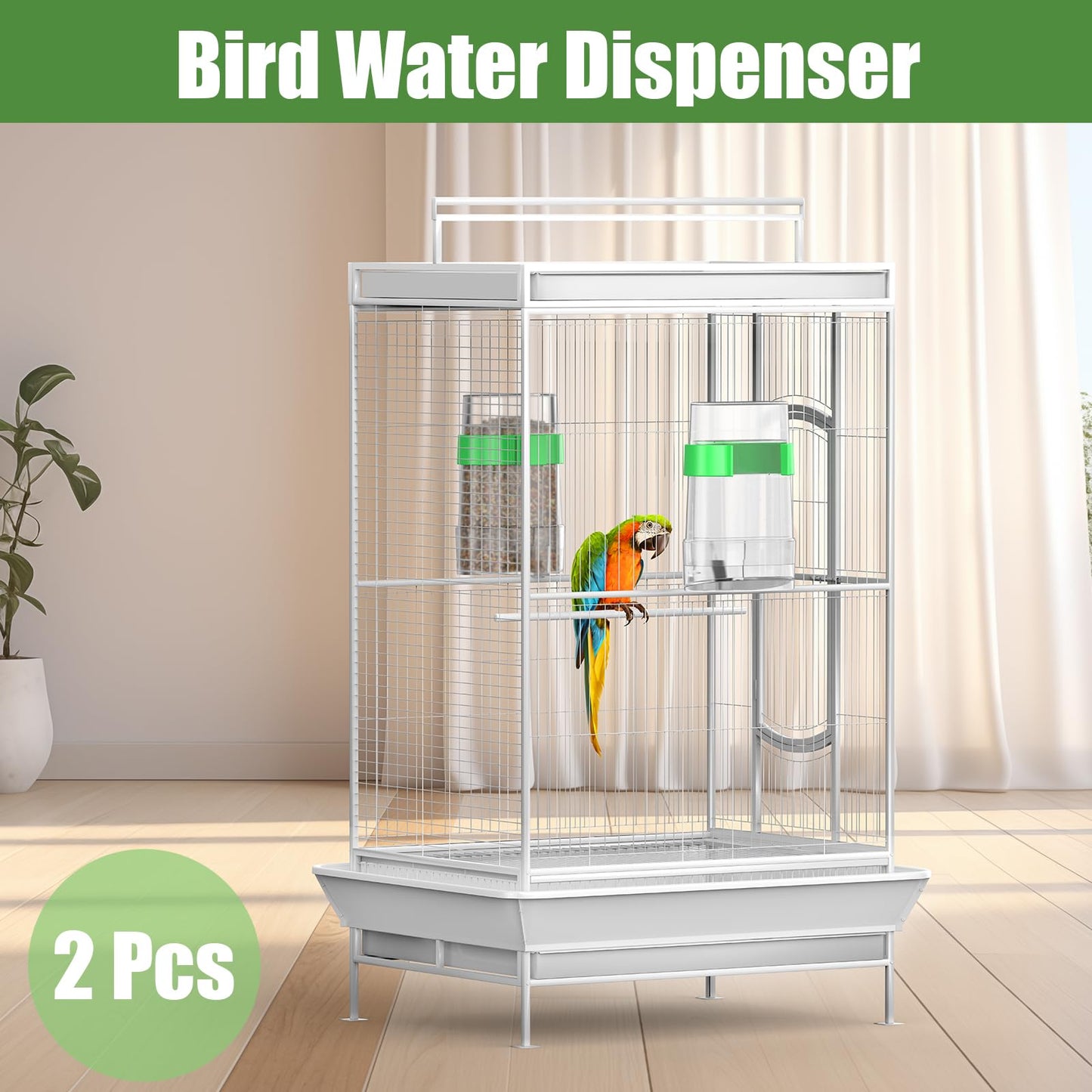 CLPOAWC Bird Water Dispenser, Bird Cage Feeder, Parakeet Cage Accessories, 2 Pcs Automatic Bird Water Feeder for Budgies Cockatiel Lovebird Canary Finch, clear