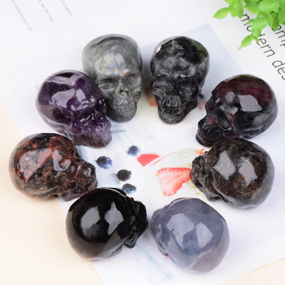 QLRSUXN 2 Inch Shimmer Stone Crystal Skulls Decor,Human Skull Sculpture Statues Healing Crystal Decor,Halloween Skull Figurines,Home Office Decoration Christmas Meditation Gifts for Men Women