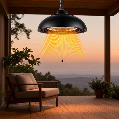 Cobuy 1500W Electric Hanging Patio Heater, 3S Instant Heat, Ceiling-Mounted Outdoor Heater with 3 Modes, Quiet Operation, Overheat Protection, IP55 Waterproof for Patio, Balcony (black, hanging)