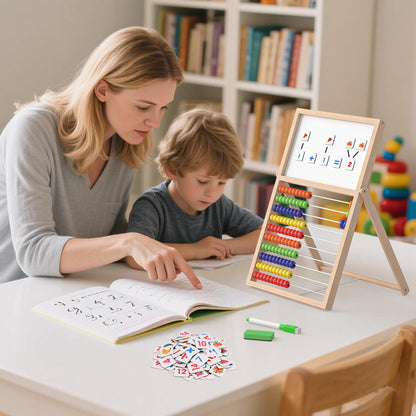 Gotoofun Wooden Abacus for Kids Math - Double-Sided Blackboard Whiteboard for Toddlers with 308 Magnetic Number & Fruit Cards, 100 Counting Sticks Montessori Educational Toys Homeschool Essentials