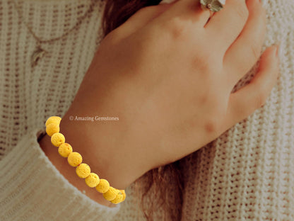 Amazing Gemstone Crystal Bracelet for Women Men's Gifts - Protection Healing Crystal Bracelet - 8mm Gemstone Beaded Stretchable Bracelet Pulseras Para Hombres Mujer Stocking Stuffers Mothers Day Gift (Yellow Lava)