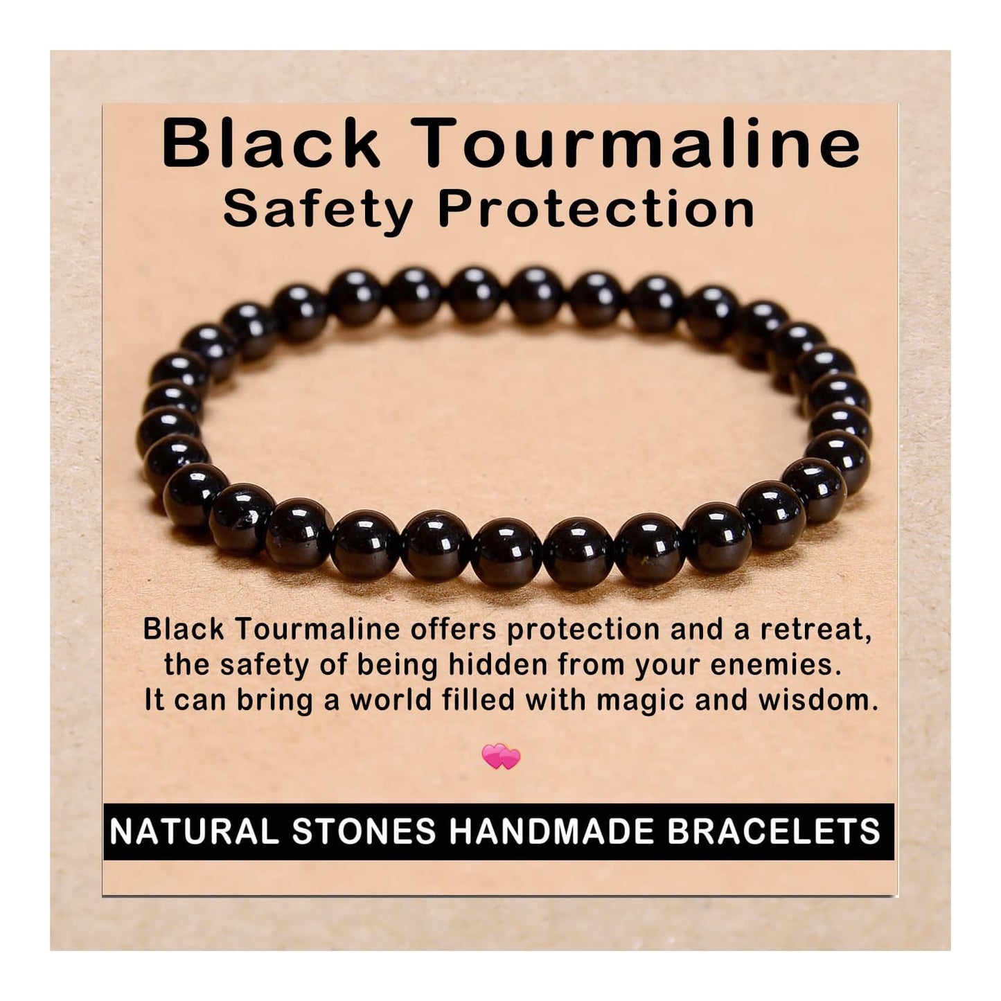 AD Beads Handmade Gemstone Stretch Elastic Bracelet Crystal Healing Reiki Nature's Beauty and Spiritual Essence Unisex (6mm, Black Tourmaline (Best Protection))