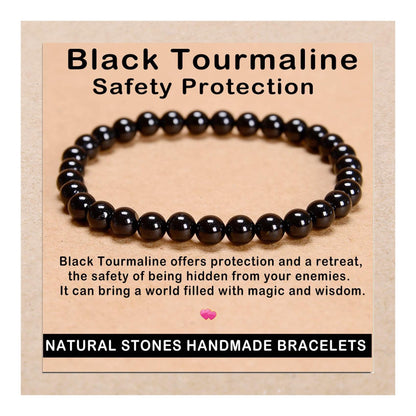 AD Beads Handmade Gemstone Stretch Elastic Bracelet Crystal Healing Reiki Nature's Beauty and Spiritual Essence Unisex (6mm, Black Tourmaline (Best Protection))