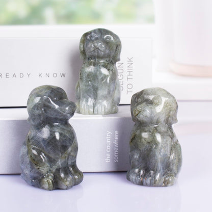 Ytbeoxk Hand-Carved Natural Labradorite Crystal Dog Sculpture for Spiritual Healing Energy Stone,Feng Shui Wealth Protection Figurine, Home,Office Desk Decor,Unique Gift for Pet Lovers,Birthday.