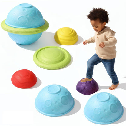 LoomLark Balance Stepping Stones for Kids 6PCS EPP River Stones with 3 Mini Planet Ball Indoor and Outdoor Coordination Game Sensory Toys Toddler Ages 3 4 5 6 7 8+
