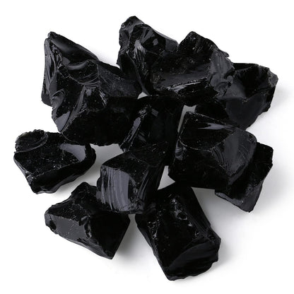 LAIDANLA Black Obsidian 2" Natural Rough Stones Crystal Large Raw Crystals Bulk Healing Gemstones for Reiki Healing Tumbling Fountain Rocks Wire Wrapping Decoration 4PCS 0.55lb