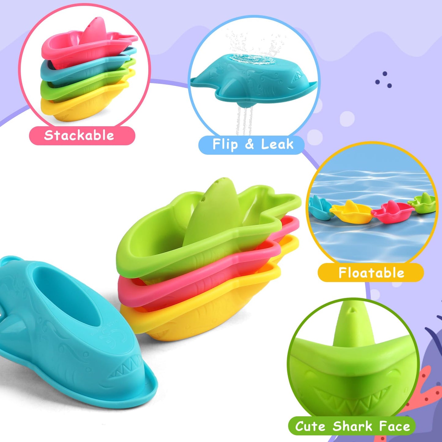 Zeewoo Baby Bath Toys for Kids Ages 1-3 Toddler Bath Toys Mold Free Bathtub Toys for 12+ Months Pool Water Table Beach Sand Toys Stacking Cups Floating Boats for 1+ Years Old Girls Boys Gifts 11 PCS