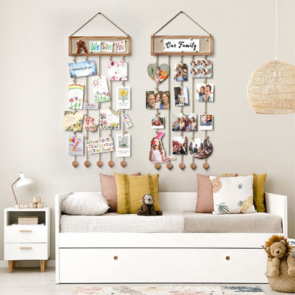 Bikoney Picture Frames Collage Wall Decor Hanging Photo Display Multi Pictures Organizer with Wood Bulletin Board Photo Board 30 Clips and 6 Pushpins for Room (Carbonized Black)