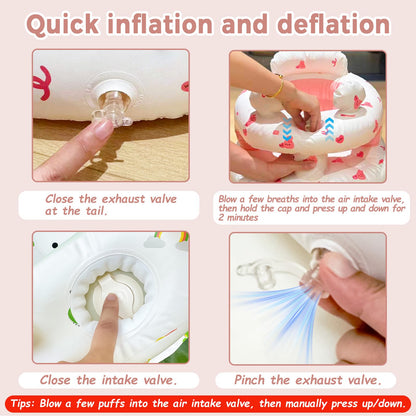 Inflatable Baby Seat for Babies 3-36 Months，[Squeaky Sound & Anti-Fall Design] Inflatable Chair with Sound-Making Ears, Baby Seat for Sitting-Up Practice, Built-in Air Pump (Pink Bunny)