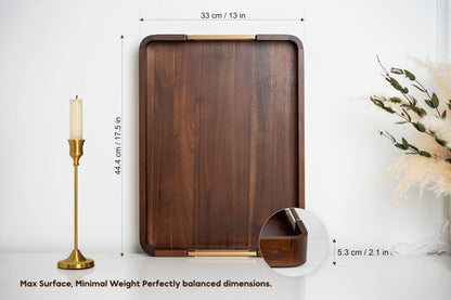 Premium 17.5 x 13 Inch Acacia Wood Serving Tray with Metal Handles – Large Ottoman Coffee Table Centerpiece for Bed, Couch & Patio – Rustic Wood Trays Home Decor for Breakfast, Drinks & Gifts
