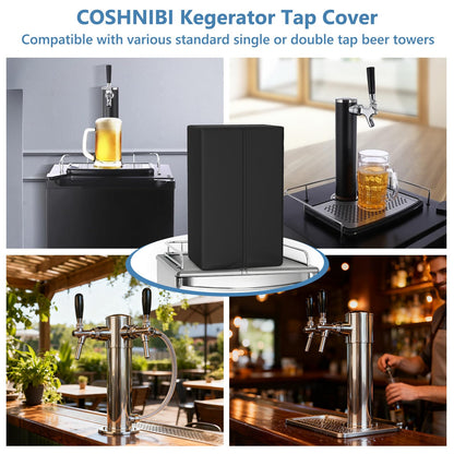 COSHNIBI Kegerator Beer Tower Cover,Waterproof and Dustproof Kegerator Tap Covers with Insulation Layer for Single or Double Tap Draft Tower,10.23"L x 6.69"W x 18.11"H,Black(Cover Only)
