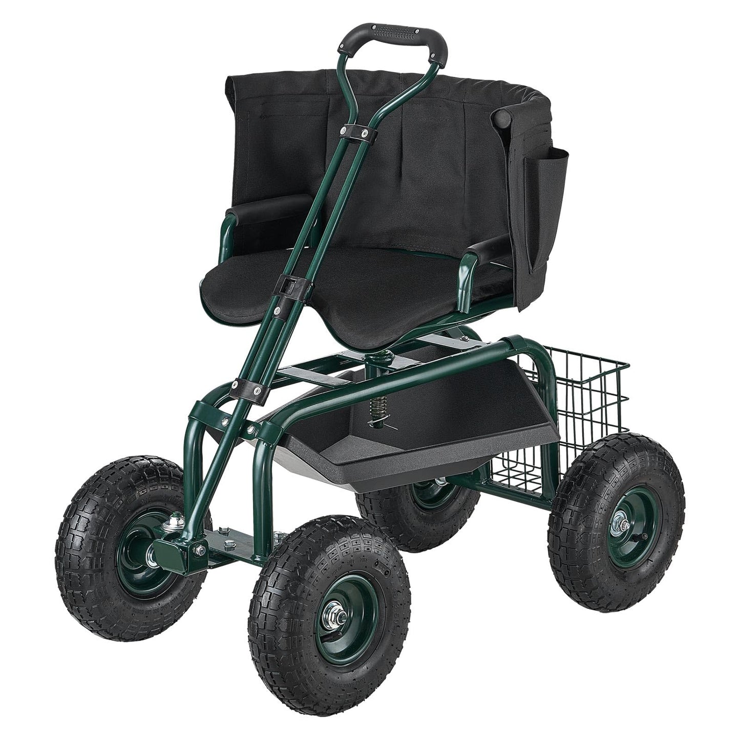 VEVOR Garden Seat with Wheels, Rolling Garden Stool with Height Adjustable & 360° Swivel Seat, 400lbs Weight Capacity, Gardening Cart Bench, Ergonomic Backrest & Tool Storage, for Yard, Patio