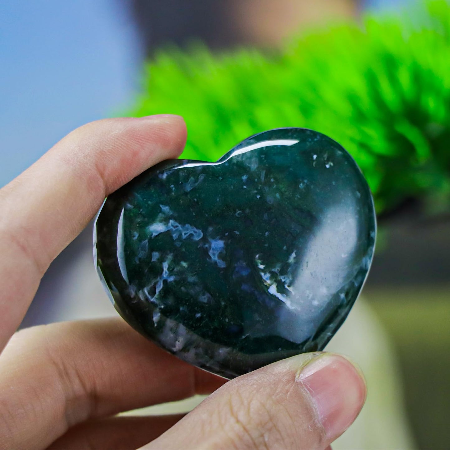 LEADGEM Ocean Jasper Crystal Heart Worry Stone for Anxiety Healing Crystals Heart Shaped Rock Stone for Valentines Day Wedding Decor