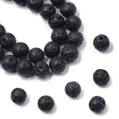 AD Beads Natural Gemstone Round Loose Beads 15" for Bracelet Necklace Earrings Jwelery Making Crafts DIY (10mm, Black Lava Stone)