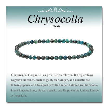 MASSIVE BEADS Natural Genuine Gemstone Beads Healing Crystal Chakra Reiki Jewelry Faceted Round Beads Bracelets (Chrysocolla, 3mm)