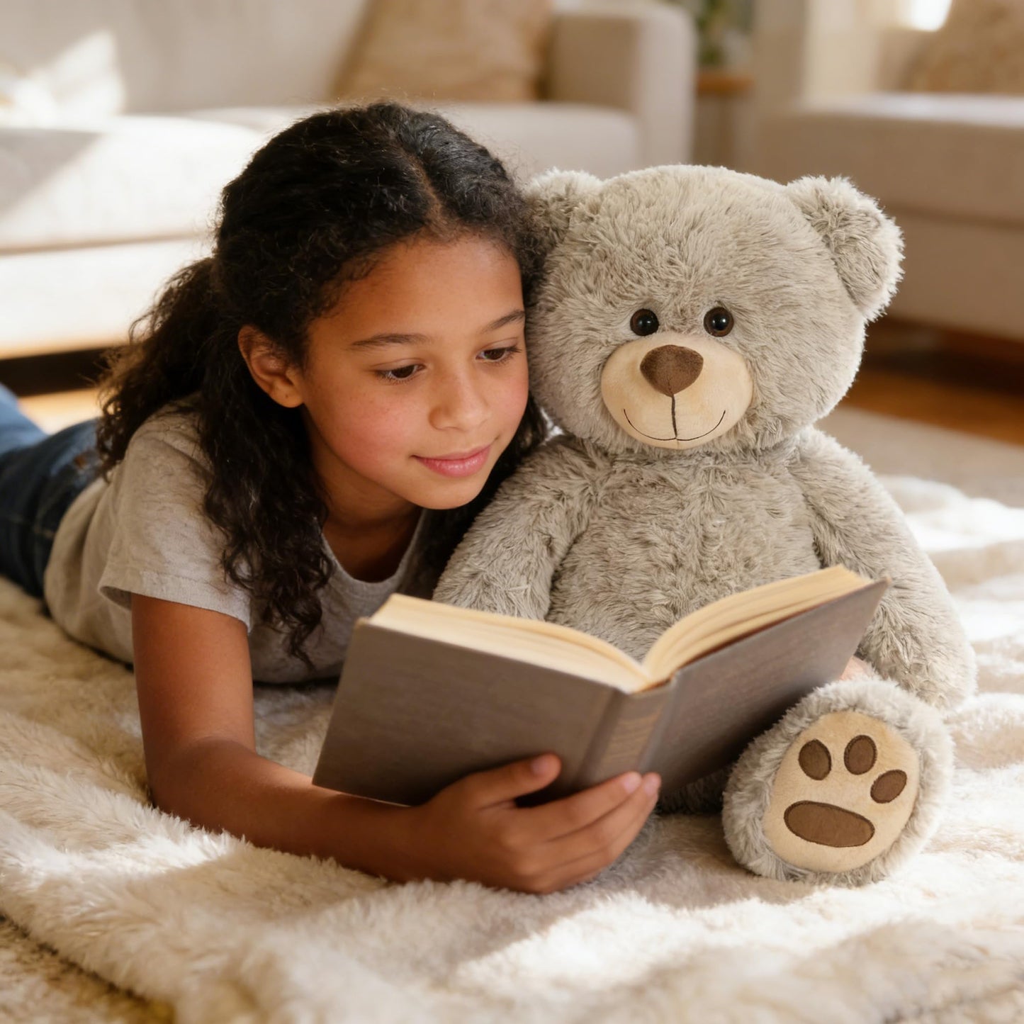LotFancy Teddy Bear Stuffed Animals, 20 inch Soft Cuddly Cute Plushies, Plush Toys with Footprint Design, Stuffed Animals for Girls Kids Baby Toddlers, Baby Shower Easter Birthday Gift Decor, Grey
