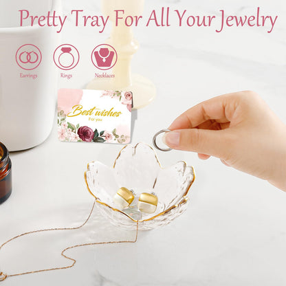 Birthday Gifts for Women Jewelry Dish Glass Ring Dish Holder Jewelry Tray Cute Vanity Organizer Room Decor Jewellery Tray Crystals Trinket Dish Nightstand Bedroom Decor Christmas Friendship Gifts