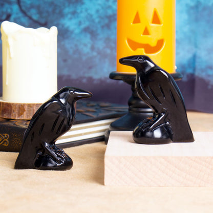 Hguxmcu Natural Black Obsidian Raven Statue,2 Inch Mystical Crow Sculpture Gothic Home Decor,Spiritual Totem Art Healing Crystal Figurine Witchy Altar Decor Dark Academia Collectible