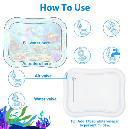 GARNHLOB Baby Water Mat Large 37.4"x29.9", Safe Inflatable Tummy Time Water Play Mat for Infants & Toddlers with Climate Pledge Friendly, Newborn Sensory Water Pad for Christmas Gift (Blue)