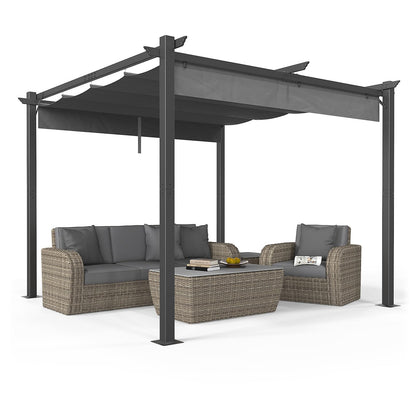 VINGLI 10’x 10' Outdoor Pergola Retractable Aluminum Pergola Canopy with Adjustable Roof, Patio Pergola for Deck, Porch, Garden, Yard (Gray)
