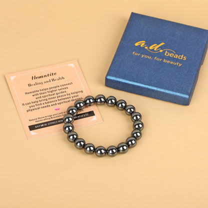 AD Beads Handmade Gemstone Stretch Elastic Bracelet Crystal Healing Reiki Nature's Beauty and Spiritual Essence Unisex (6mm, Hematite (Healing and Health))