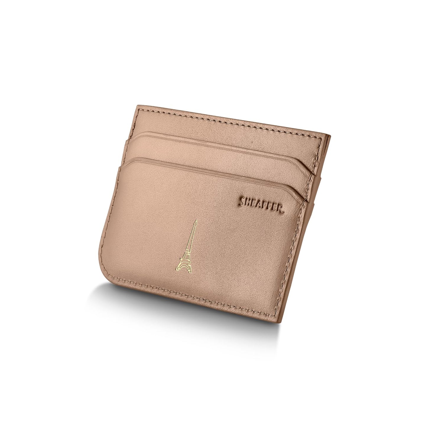 Sheaffer 100 Emily in Paris 9377 Collection, Champagne Gold Pen with PVD Gold Trims, Bow-Shaped Clip (Ballpoint Pen and Full-Grain Credit Card Holder - RFID protection with 4 card slots)