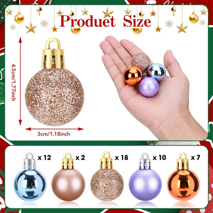 49PCS Mini Christmas Balls Ornaments Set - 3cm/1.18” Small Christmas Tree Ornaments for Mini Tree Decorations, Shatterproof Hanging Ball Bulk for Xmas Holiday Wreath Decor