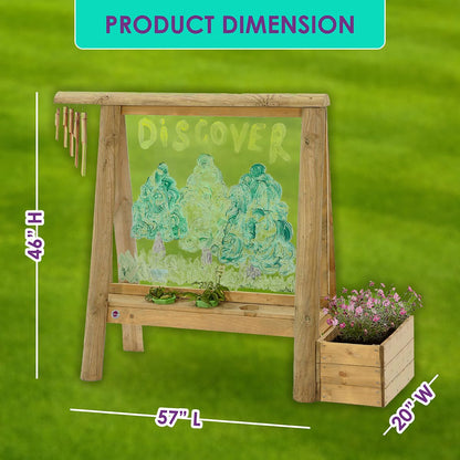 Plum® Discovery Art Easel for Kids- Outdoor Wooden Painting Easels with Paint Brush and Accessories, Learning Toys for Toddlers, Wood Planter Box, Easy to Clean, Durable, Weatherproof, Ages 3+