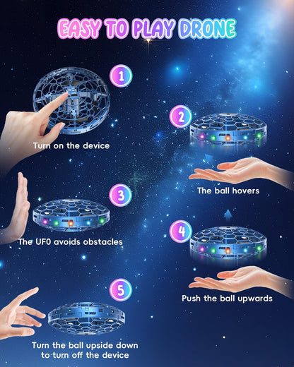 PYMSRTY Flying Toy Drone for Kids，360° Hands Free Motion Sensors Mini Drone with Cool LED Lights,Easy Indoor Small UFO Toy Flying Ball Drone for Kids -Blue