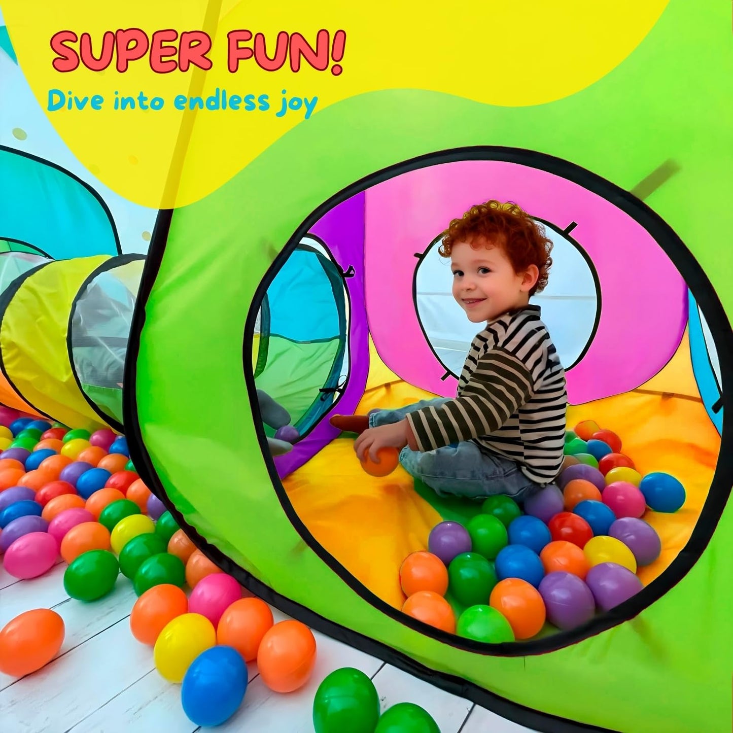 NUBUNI 4pc Pop Up Children Play Tent : 2 Crawl Tunnel + 2 Tents : Kids Tents for Boys, Girls, Babies & Toddlers for Indoor & Outdoor : Large Children Playhouse Ball Pit