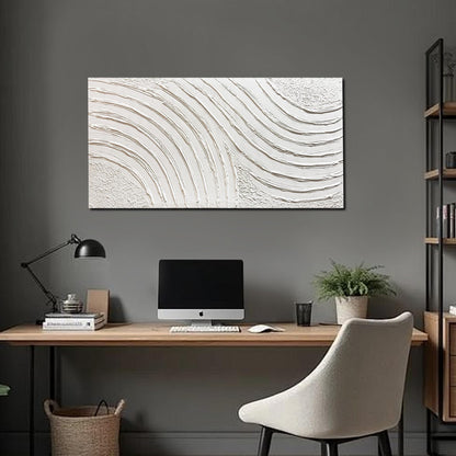 Trogonup Large Abstract Canvas Wall Art for Living Room Hand Painted White Minimalist Textured Painting Modern Neutral Artwork for Bedroom Home Office Decor Ready to Hang 20x40 Inch