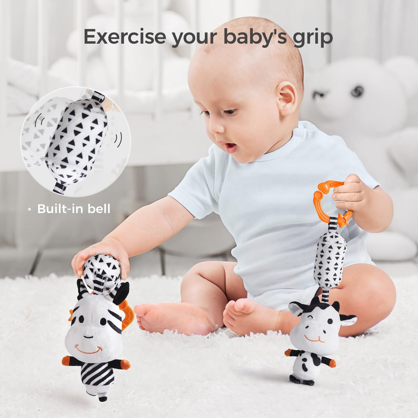 TUMAMA Black and White Baby Toys, High Contrast Tummy Time, Newborn Soft Books Mirror Rattles, Montessori Sensory 0-12 Months, Hanging Infant for Carseat Stroller Play Mat Crib