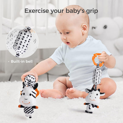 TUMAMA Black and White Baby Toys, High Contrast Tummy Time, Newborn Soft Books Mirror Rattles, Montessori Sensory 0-12 Months, Hanging Infant for Carseat Stroller Play Mat Crib