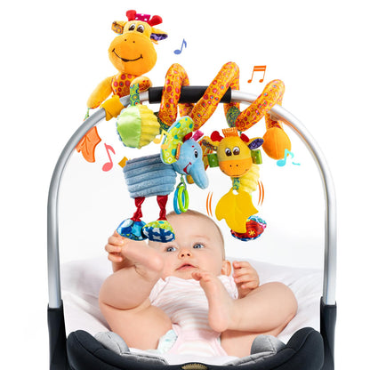 Jollybaby Crib Stroller Car Seat Toys for Baby 0-3-6-9-12 Months, Tummy Time Hanging Sensory Toys for Newborn with Music Box and Teether, Spiral Carseat Toy for Infant Boys Girls Gifts (Giraffe)