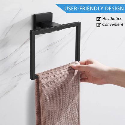 LANC Hand Towel Holder for Bathroom Wall Mount Matte Black Square Hand Towel Rings for Bathroom Hardware Accessories Kitchen Toilet SUS 304 Stainless Steel Shower Towel Hanger Racks, A8896MB