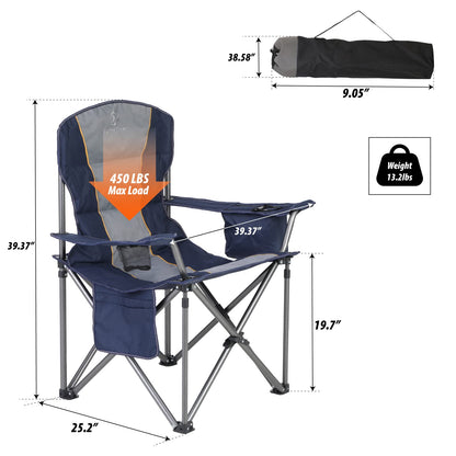 Oversized Folding Camping Chair for Adults, Heavy Duty Portable Lawn Chairs with Cooler Bag, Side Pocket & Cup Holder, Folding Chairs for Outside Support 450 LBS Outdoor Chair