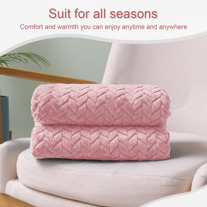 Exclusivo Mezcla Fleece Throw Blanket for Couch and Bed, 50x70 Inches Soft Cozy Jacquard Flannel Blankets, Lightweight Fuzzy Plush Warm Throws for Women, Pink